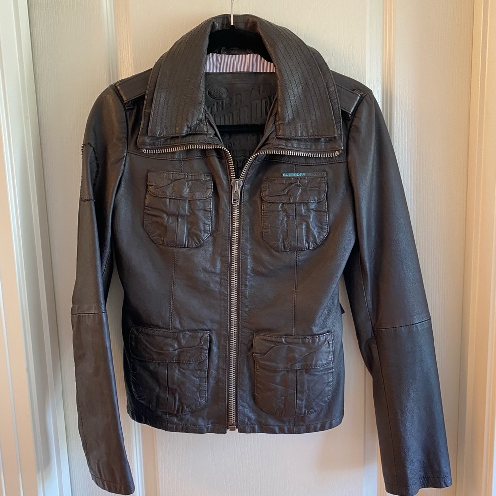 Superdry - Dark brown leather jacket.